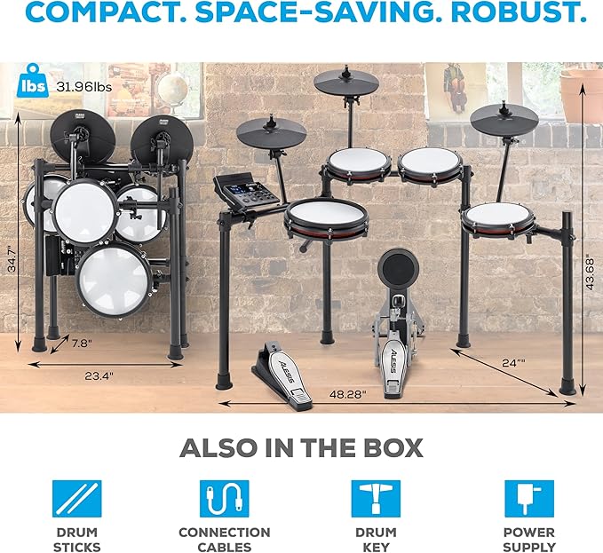 Alesis Nitro Max Kit Electric Drum Set with Quiet Mesh Pads, 10" Dual Zone Snare, Bluetooth, 440+ Authentic Sounds, Drumeo, USB MIDI, Kick Pedal
