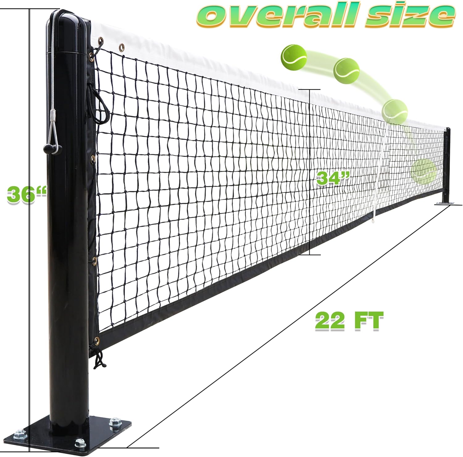 Pickleball Net System,Pickleball Net Set-22 FT Regulation Size with Heavy Duty Steel Post, Premium-Grade Brass Winder,Surface Mount,Tournament Net,Idea for Indoor Gym Or Outdoor Courts