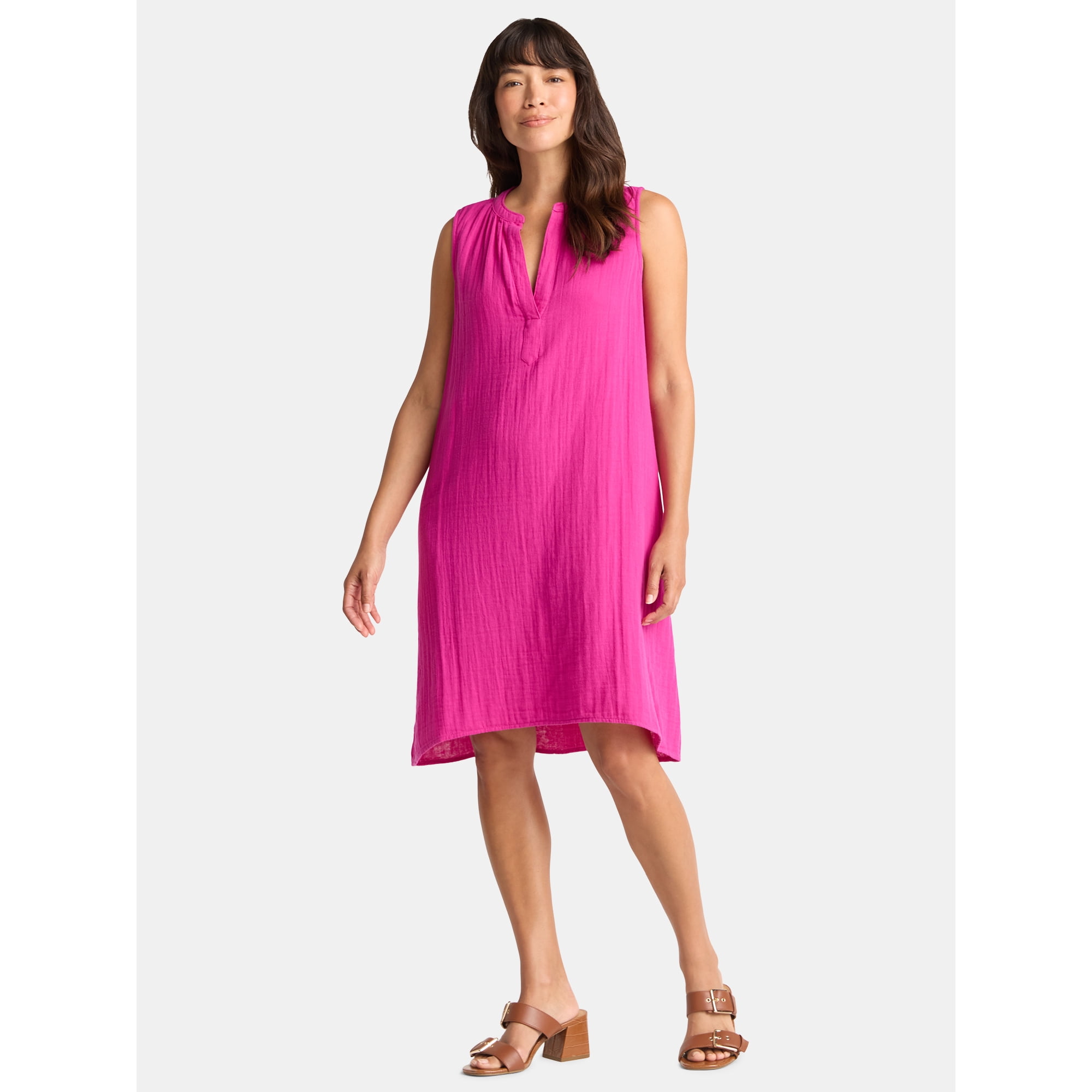 Time and Tru Women's Cotton Double Cloth Shift Dress, Sizes XS-XXXL