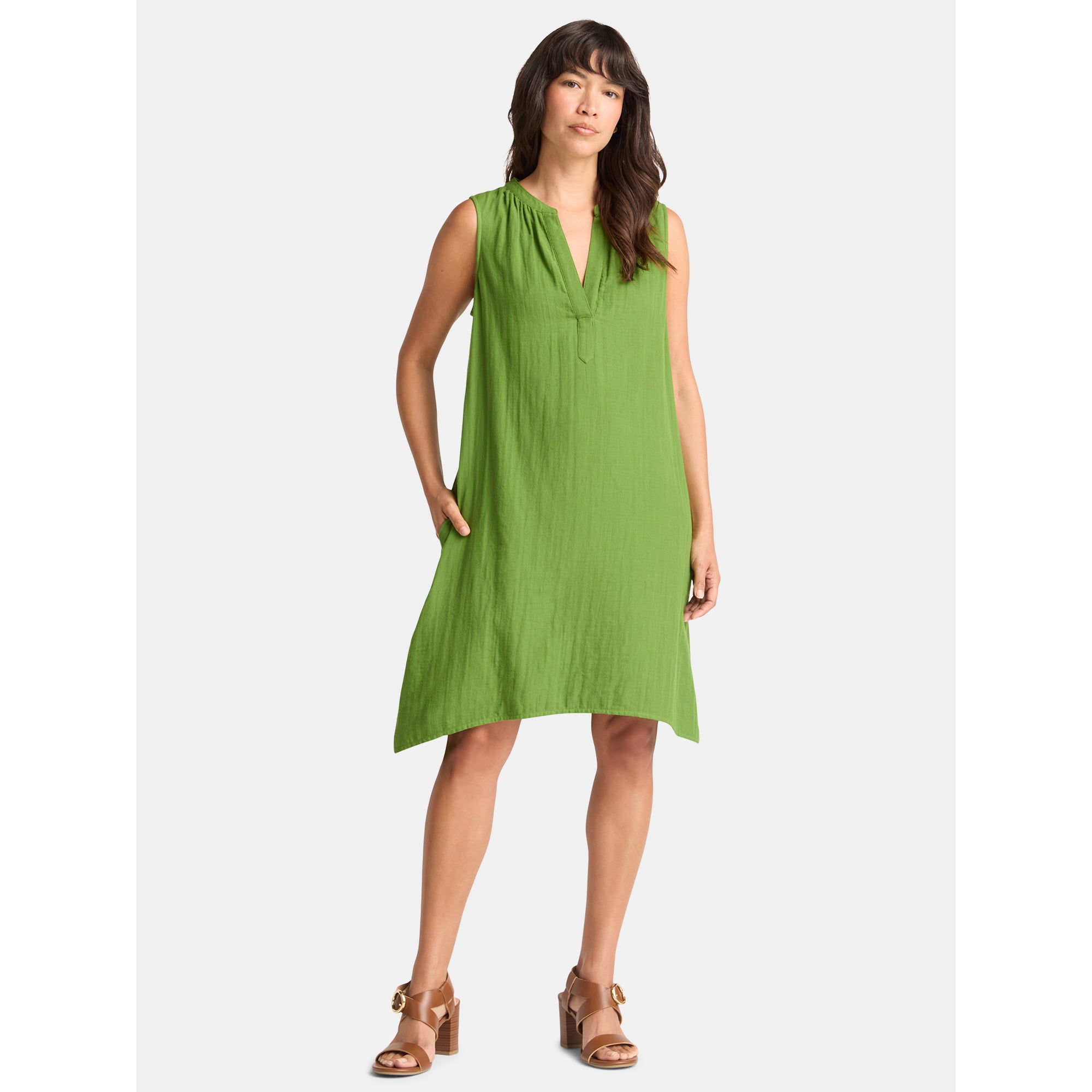 Time and Tru Women's Cotton Double Cloth Shift Dress, Sizes XS-XXXL
