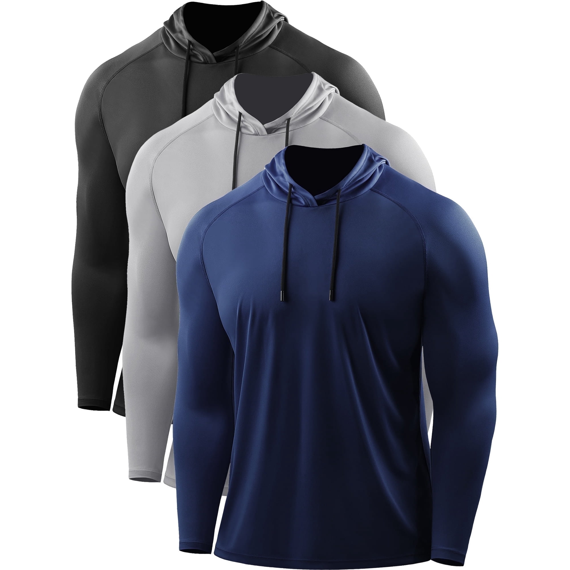Cadmus Men's UPF 50+ Sun Protection Long Sleeve Shirts Dry Fit Hoodies for Running, Fishing, Hiking & Outdoor Workouts,3 Pack,096,Black,Grey,Navy Blue,X-Large